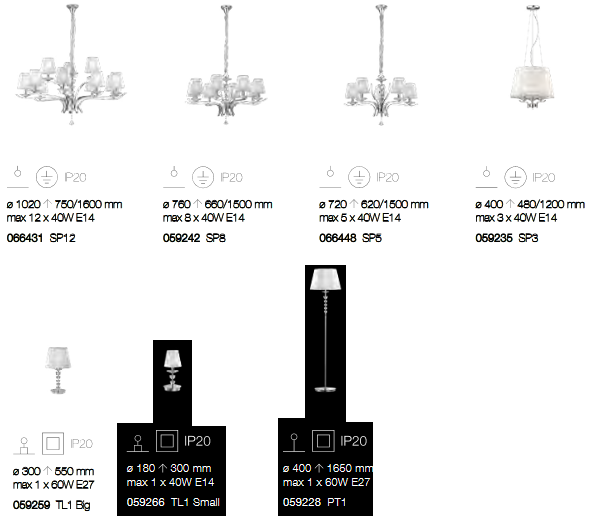tecnical sheets about chandelier pegaso