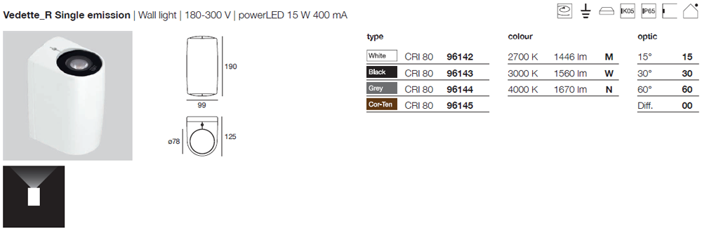 vedette R 15 watt diametro 78mm