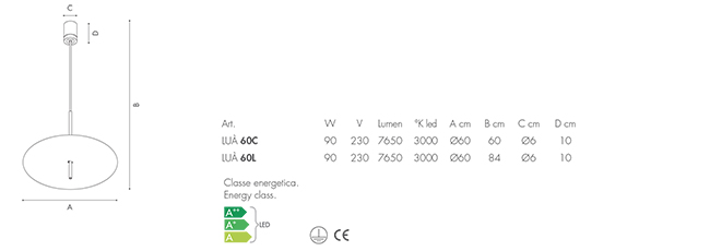 Scheda tecnica lampadario Lua' 60C LED