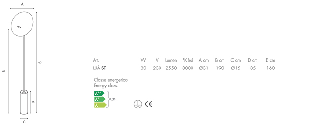 Scheda tecnica lampada da terra Lua' LED