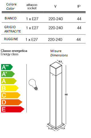 scheda tecnica lampada da terra Long