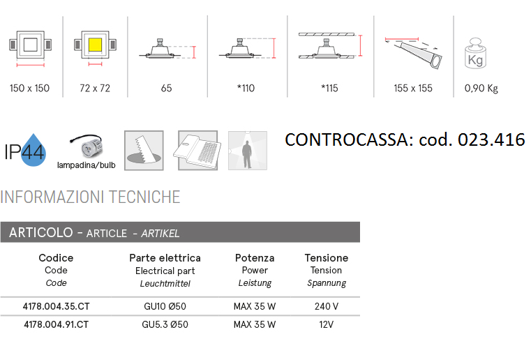 Scheda tecnica faretti invisibile 4178