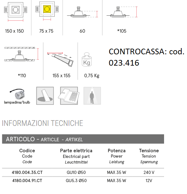 scheda tecnica faretti belfiore 4180