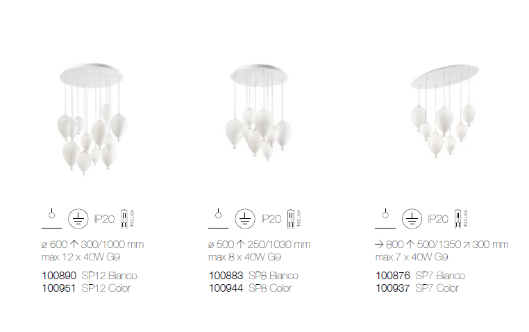 Technical detail and dimension chandelier Clown