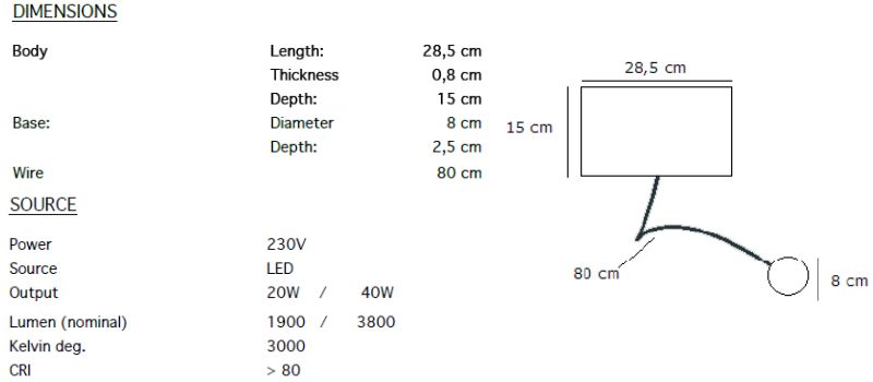 Technical detail wall lamp Giù-Up B LED