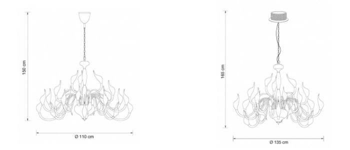 Technical detail chandelier Meta Swan 36 and 24 luci.