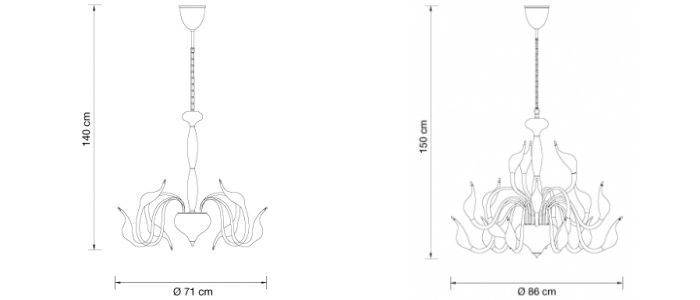 Technical detail chandelier Meta Swan by Illuminati