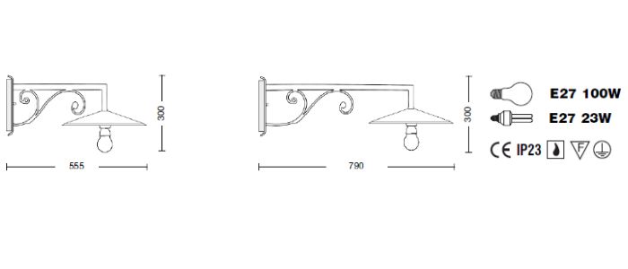 Scheda tecnica applique Vecchia Mulino per esterni