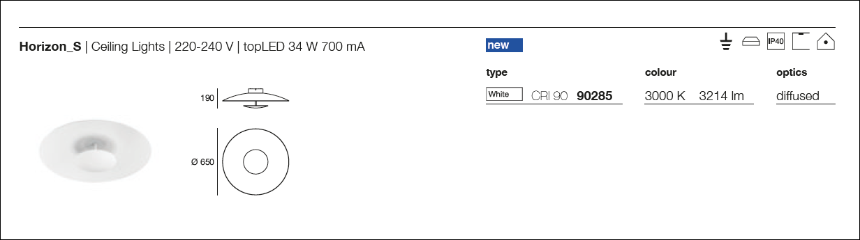 scheda tecnica plafoniera hORIZON s